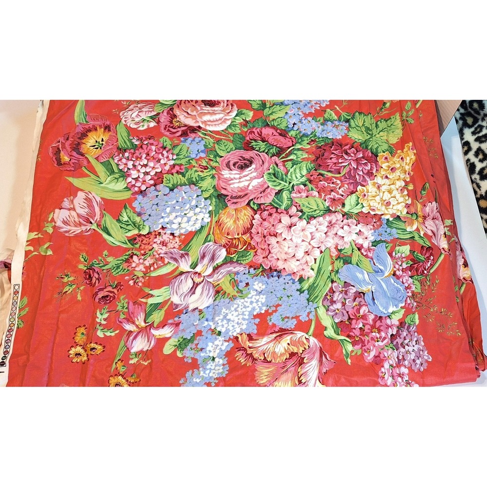 9 Yds Floral Upholstery Fabric 54" Wide Red Cottage core Botanical Garden Print